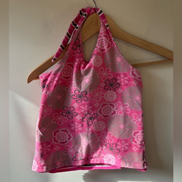 Y2K Pink/Brown/White Reversible Halter Top - Picture 1 of 7